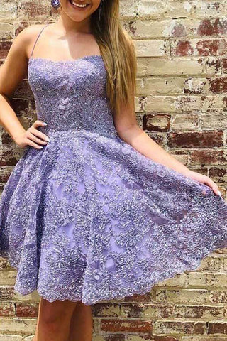 Lace Beaded A-line Spaghetti Straps Short Homecoming Dresses