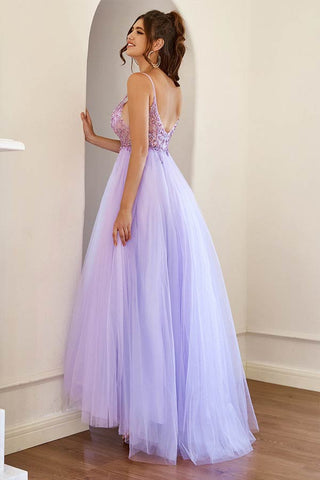 Tulle A-line Long Prom Dresses With Beading, Long Formal Dresses