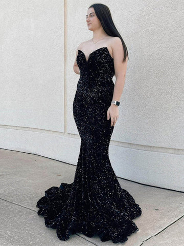 MERMAID SWEETHEART NECK SEQUINS PROM DRESS