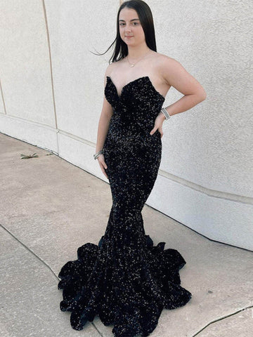 MERMAID SWEETHEART NECK SEQUINS PROM DRESS