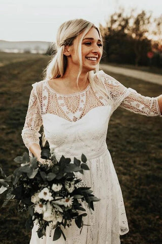 Rustikale Brautkleider mit langen Ärmeln und Spitze in A-Linie, Hochzeitskleider