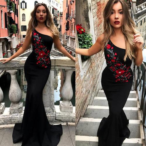 Mermaid One Shoulder Pretty Long Prom Dresses, Cheap Formal Dresses