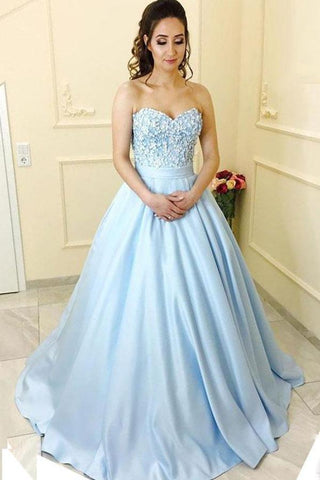 Sweetheart Neck Strapless Satin A-line Princess Long Prom Dresses