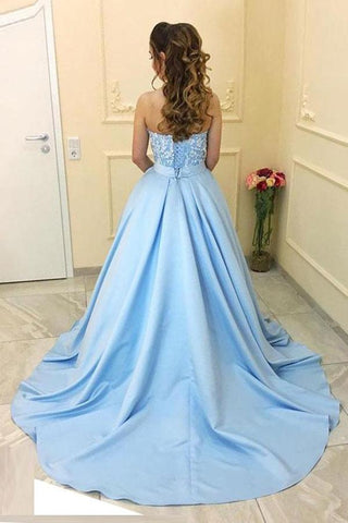 Sweetheart Neck Strapless Satin A-line Princess Long Prom Dresses
