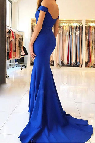 Simple Cheap Royal Blue Mermaid Long Prom Dresses with Train, Evening Dresses