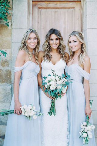 Cheap Chiffon Light Blue A-line Floor-length Bridesmaid Dresses