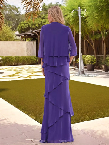 Chiffon V-neck Mother of the Bride Dress with Jacket