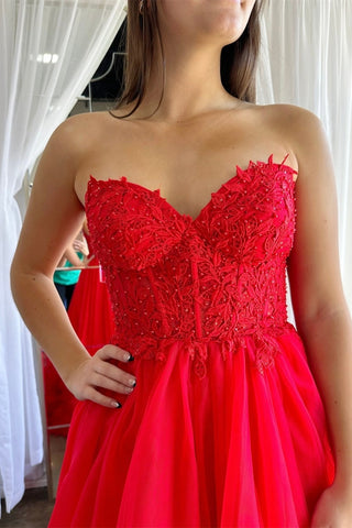Tulle Appliques Sweetheart Ruffle Long Prom Dress