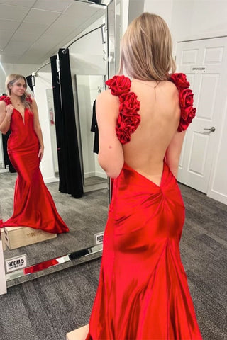 Plunge V Backless Mermaid Long Gown