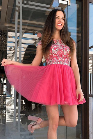 Günstige A-Linie Faltenkleid Träger Perlen Kurze Homecoming Kleider
