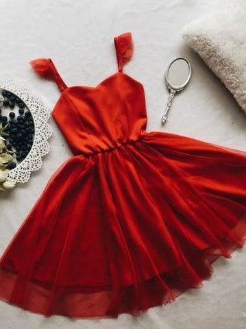 Spaghetti Strap Red Short Prom Dress Mini Homecoming Dress