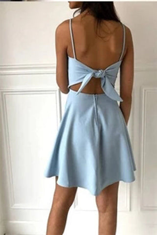 Cheap Spghetti Strap Simple Light Blue A-Line Short Homecoming Dress