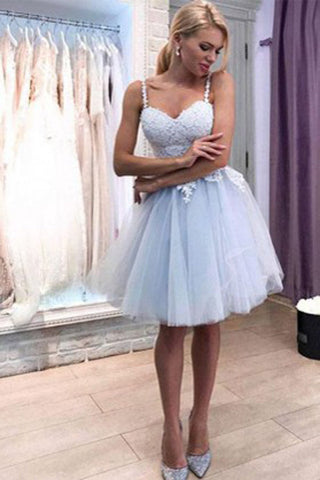 Cheap Spaghetti Strap Lace Party Dress Tulle Homecoming Dresses