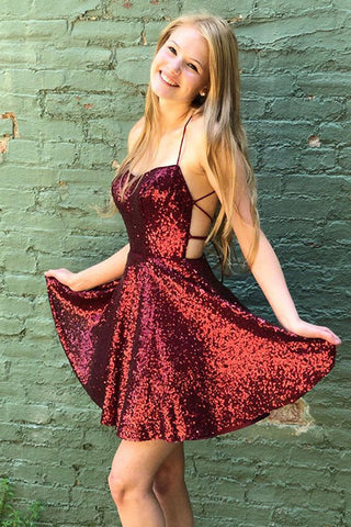 Cheap Dark  Sequin Short Homecoming Dresses Short Prom Dresses