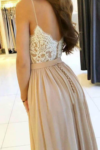Cheap Spaghetti Straps Chiffon Appliques Prom Dress With Side Split