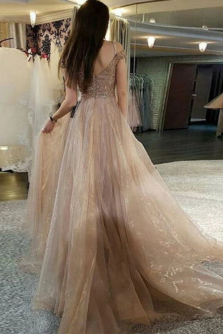 Straps Off The Shoulder Prom Dresses with Beading Long Formal Evening Dresses