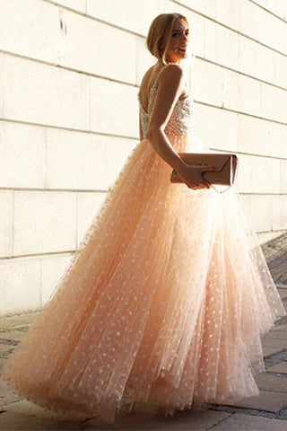 Sparkly Prom Dresses A-line Straps Beading Long Beautiful Prom Dress Evening Dress
