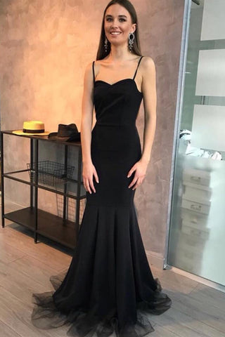 Simple Mermaid Sweetheart Spaghetti Straps Black Long Prom Dresses,Evening Dresses