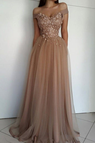 Off the Shoulder Lace Beaded Long Prom Dresses Sweetheart  Evening Dresses