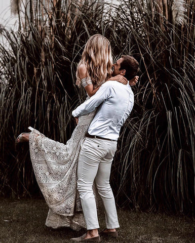 Sweetheart Neck Lace Beach Ivory Rustic Boho Wedding Dresses