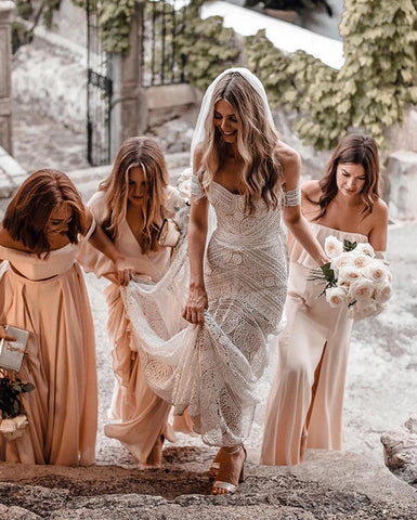 Sweetheart Neck Lace Beach Ivory Rustic Boho Wedding Dresses