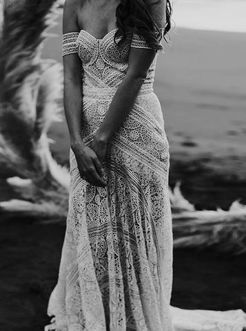 Sweetheart Neck Lace Beach Ivory Rustic Boho Wedding Dresses
