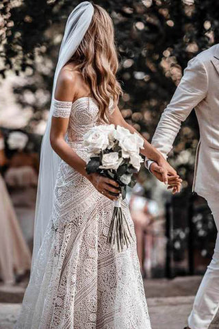 Sweetheart Neck Lace Beach Ivory Rustic Boho Wedding Dresses