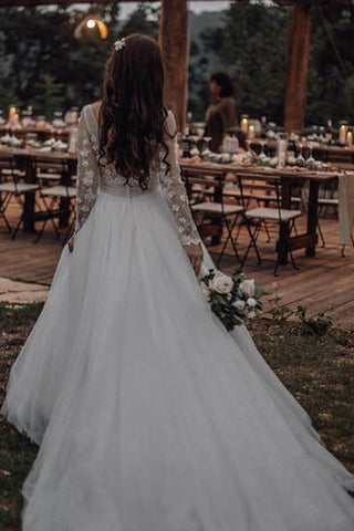Long Sleeve Boho See Through Wedding Dresses Lace Applique