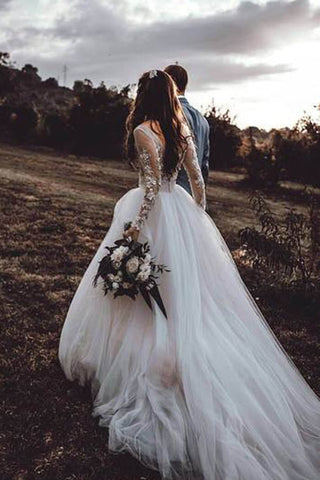Long Sleeve Boho See Through Wedding Dresses Lace Applique