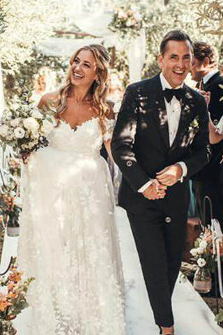 Rustic Lace Off the Shoulder Ivory Beach Wedding Dresses,