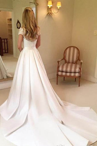 Simple Cap Sleeve Lace Modest Wedding Gown