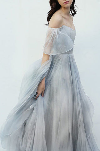 Off the Shoulder Ombre Beach Wedding Dresses