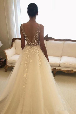 Rustic V-Neck Lace Wedding Dresses Wedding Dress
