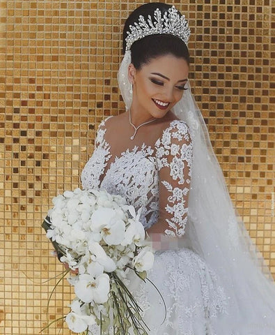 Cheap Long Sleeve Lace Wedding Dress Mermaid Bridal Gowns