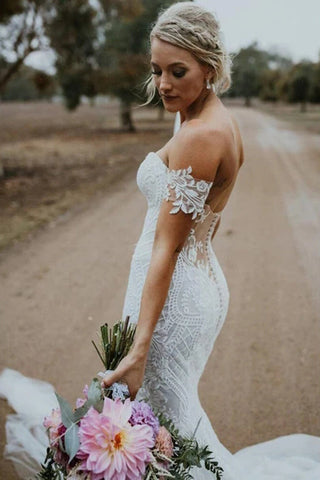 Cheap Mermaid Lace Wedding Dresses Sweetheart Neck Bridal Dress