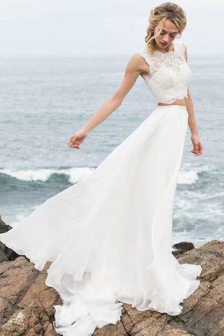 Elegant Two Pieces Lace Straps Chiffon Wedding Dresses