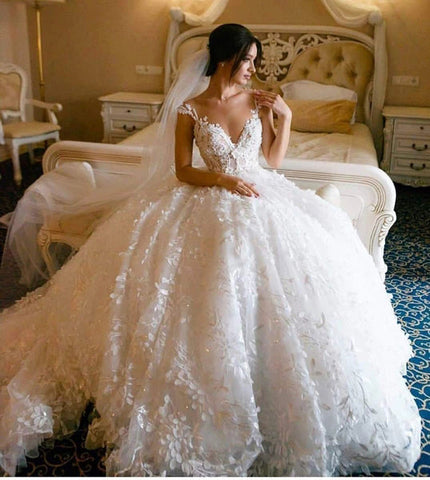 Floral Lace Wedding Dresses Vintage Ball Gown Wedding Dress