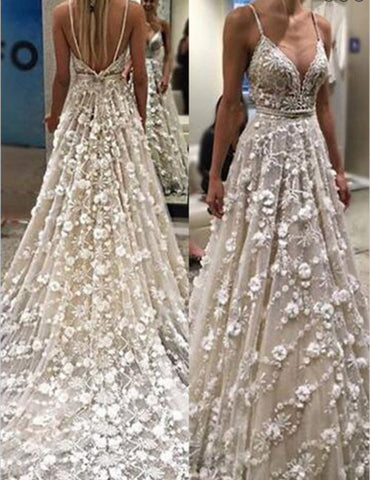 Spaghetti Straps Court Train Backless Wedding Dress With Beading