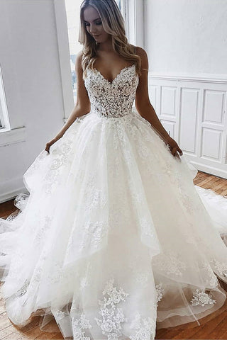 Gorgeous Ball Gown Sweetheart Spaghetti Straps Wedding Dresses with Appliques