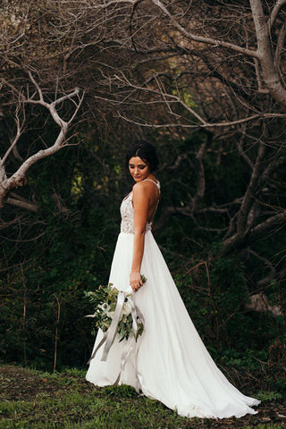 Spaghetti Strap Beaded Wedding Dress Ivory Chiffon Rustic Wedding Dress