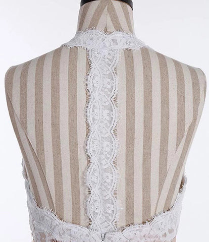 Chiffon A-Line Halter Sleeveless Long Beach Wedding Dress with Lace