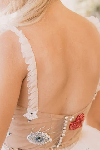Unique See Through Ivory Stars Lace Pattern Bridal Dress Edgy Wedding Dresses
