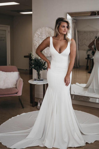 Elegante Meerjungfrau Lange Brautkleider Kapelle Schleppe Brautkleider