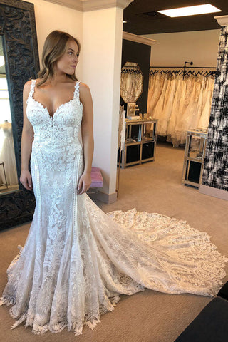 Gorgeous Mermaid Vintage Lace & Appliques Wedding Dresses with Train
