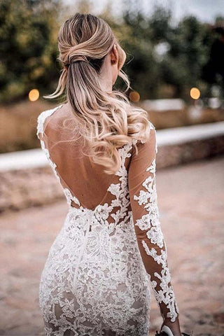 Lace Appliques See Though Mermaid Rustic Wedding With Sleeves