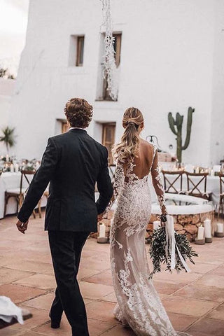 Lace Appliques See Though Mermaid Rustic Wedding With Sleeves