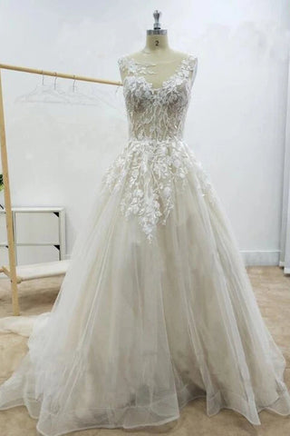 Floral Applique Beach Wedding Dresses Backless Boho Wedding Gown