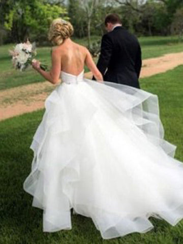 Satin Ball Gown Sweetheart Organza & Ruffled Wedding Dresses