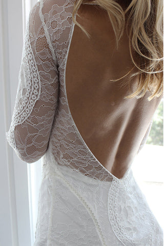 Open Back Wedding Dresses Beautiful Lace Backless Long Sleeve Bridal Gown