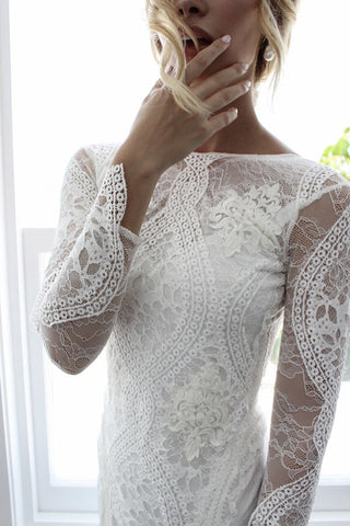 Open Back Wedding Dresses Beautiful Lace Backless Long Sleeve Bridal Gown